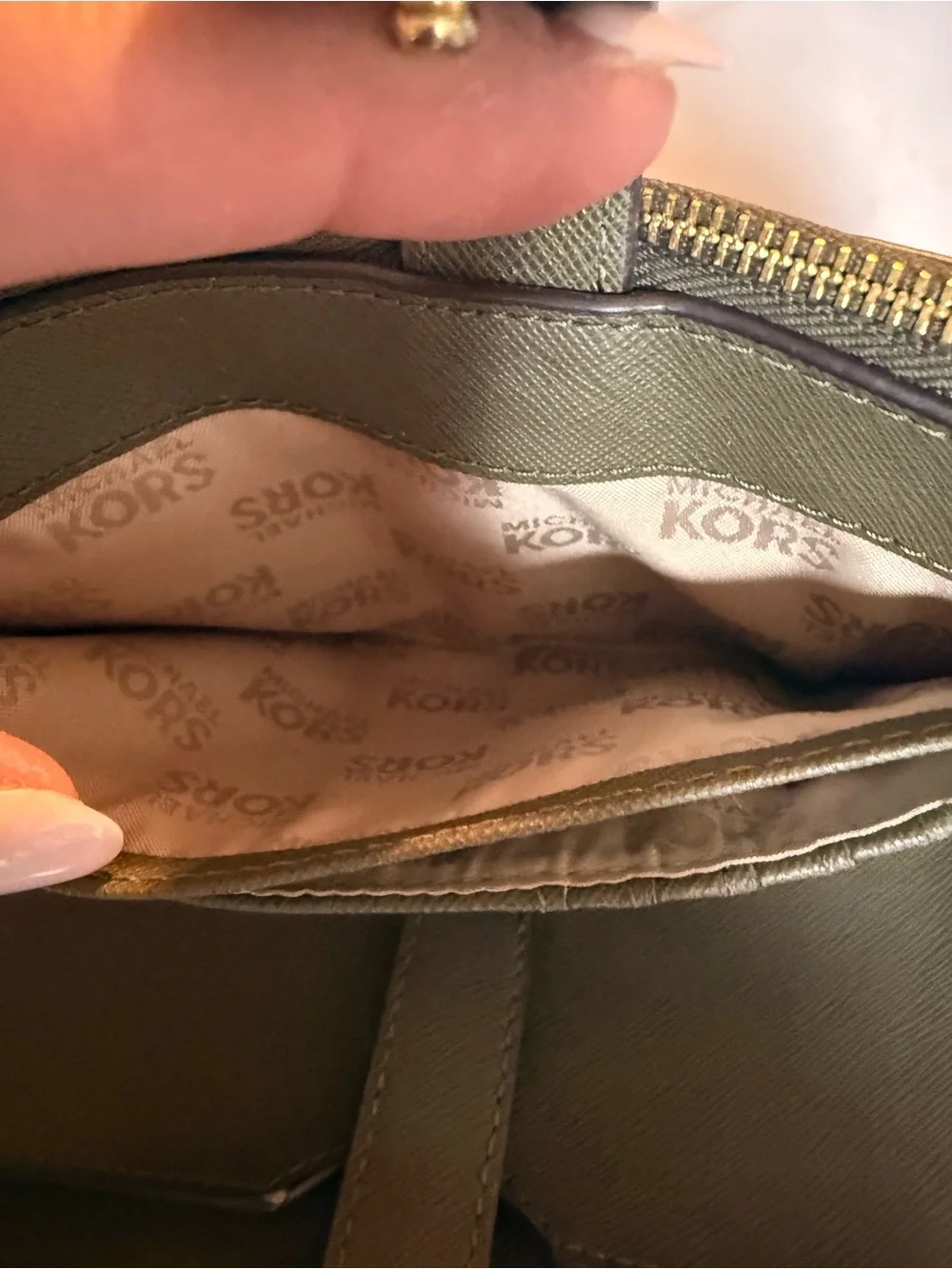 Michael Kors Black Wristlet with Green Palm Print